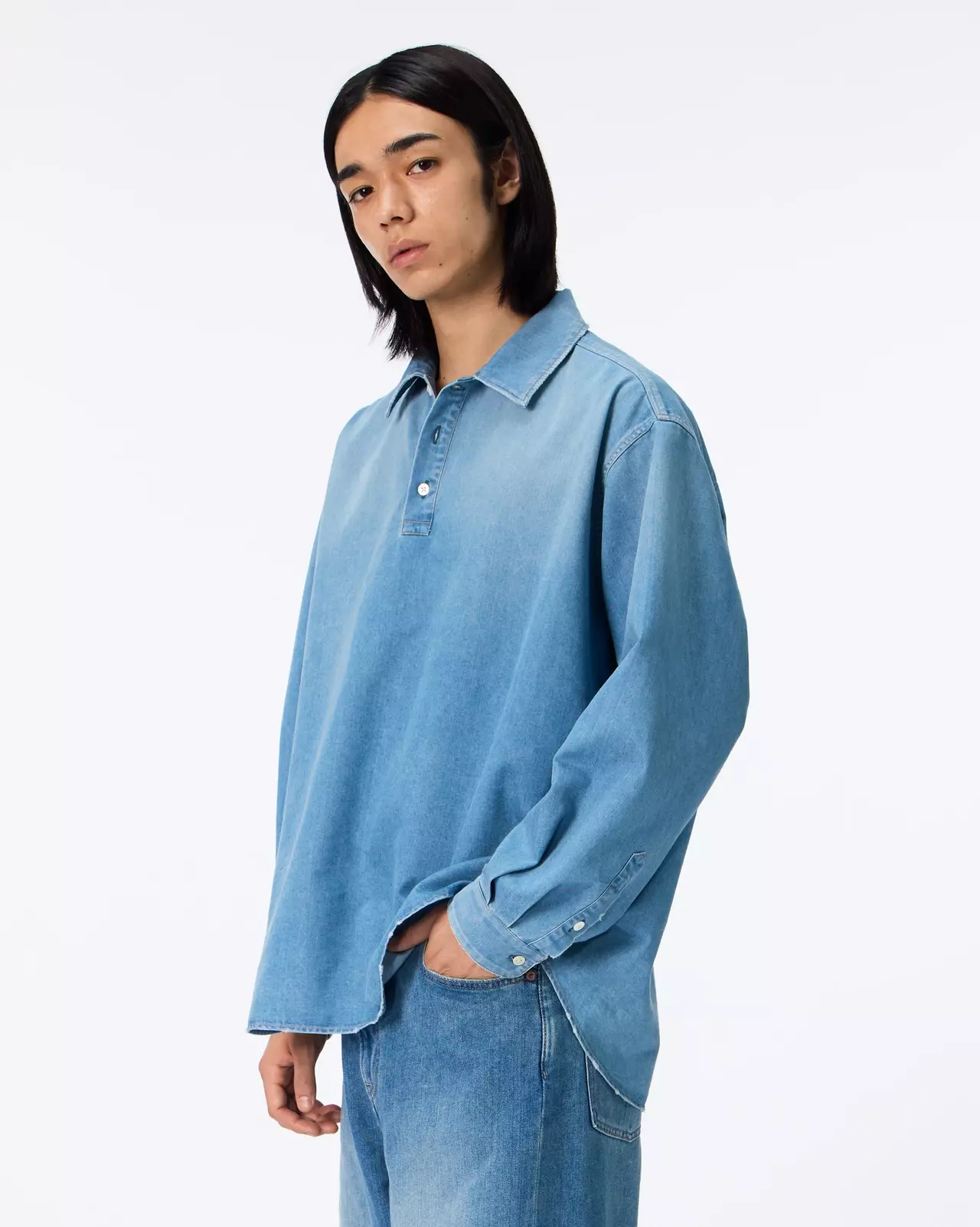MEN | Light Denim Pullover Shirt 7oz Medium Indigo,MEDIUM INDIGO, large image number 1
