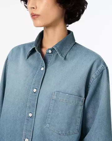 WOMEN | Light Denim Relax Shirt 7oz Medium Indigo,MEDIUM INDIGO, large image number 3