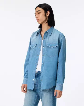 MEN | Light Denim Western Shirt 7oz Medium Indigo,MEDIUM INDIGO, large image number 1