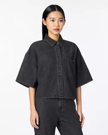 WOMEN | Light Denim SS Shirt 9oz Washed Black,BLACK, large image number 1