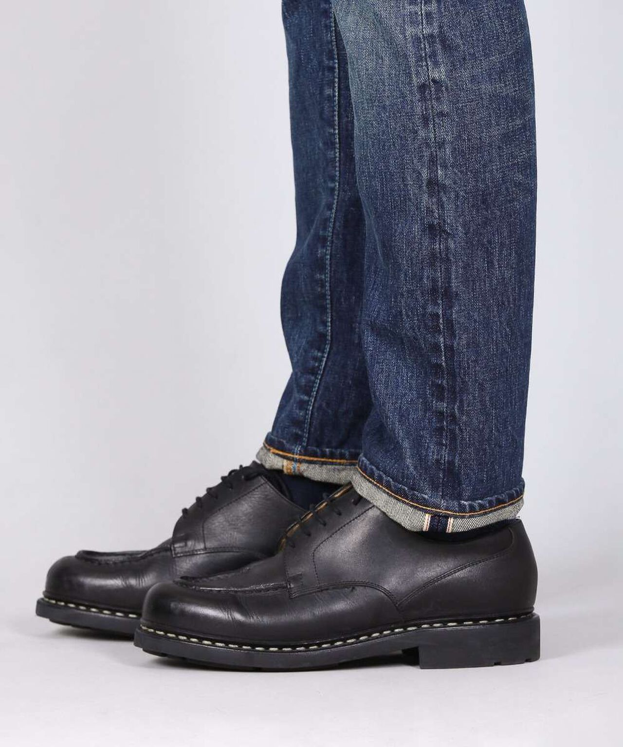 J301(D01) 14.8oz US Cotton Straight Selvedge Jeans (Aging Wash)-DID-34,DARK INDIGO, large image number 4