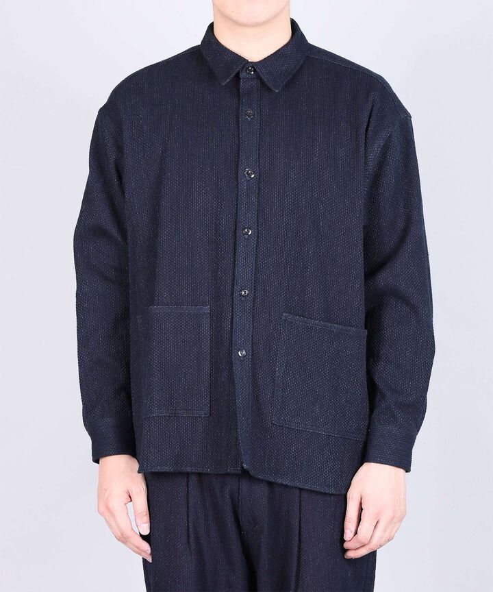 Sashiko Big Shirt Jacket - 11oz Indigo Sashiko,, medium