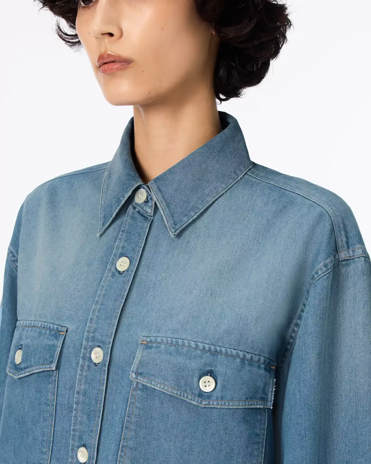 WOMEN | Light Denim Work Shirt 7oz Medium Indigo,MEDIUM INDIGO, large image number 3
