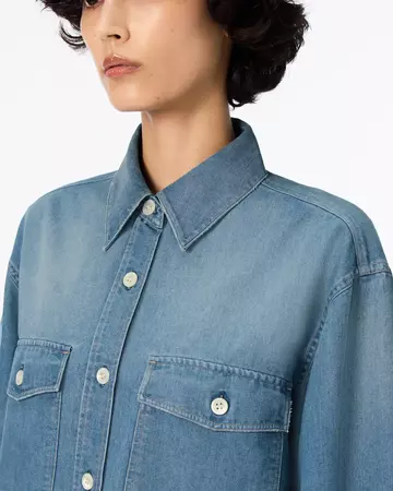 WOMEN | Light Denim Work Shirt 7oz Medium Indigo,MEDIUM INDIGO, large image number 3