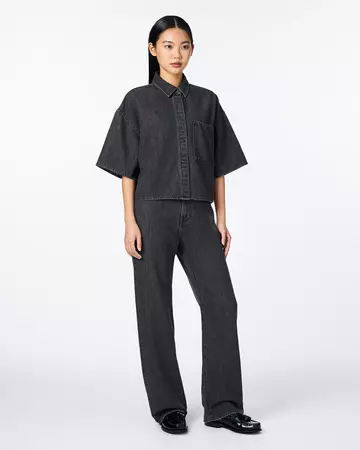 WOMEN | Light Denim SS Shirt 9oz Washed Black,BLACK, large image number 3