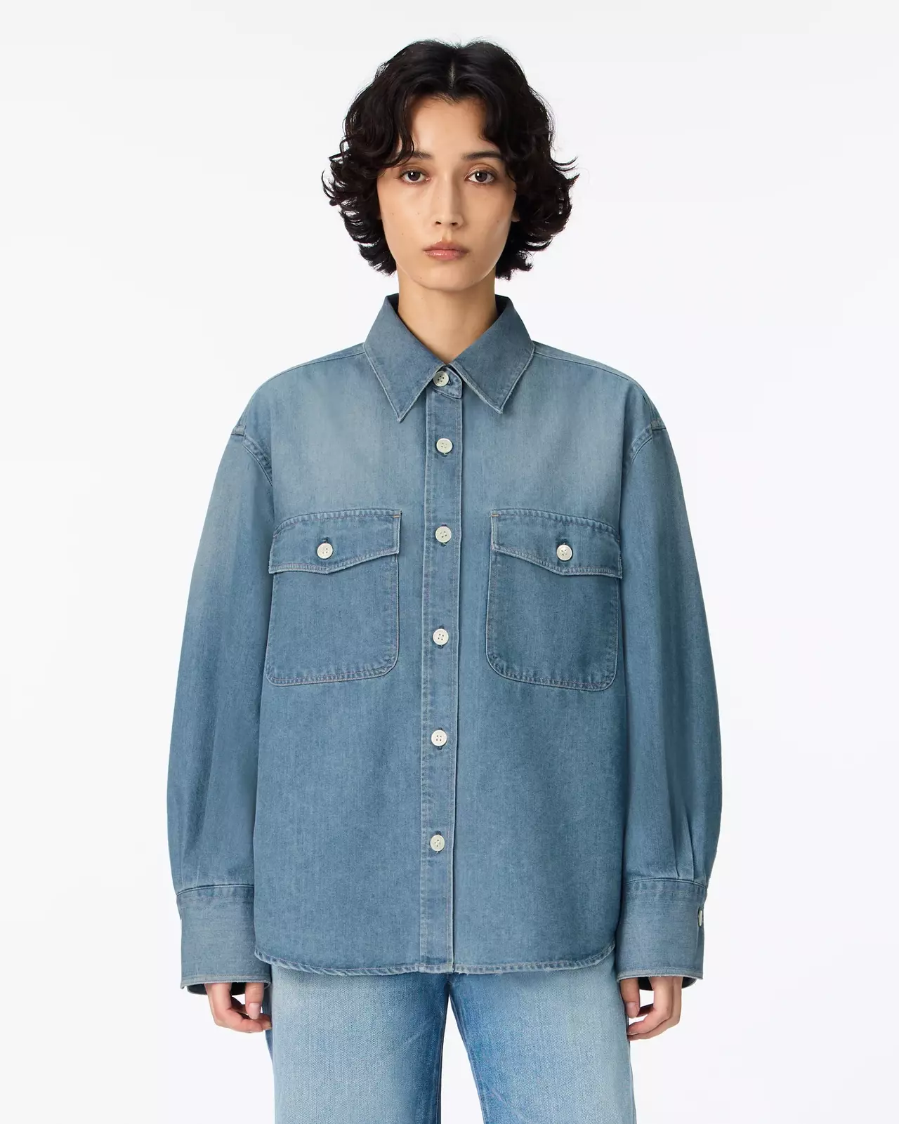 WOMEN | Light Denim Work Shirt 7oz Medium Indigo,MEDIUM INDIGO, large image number 5