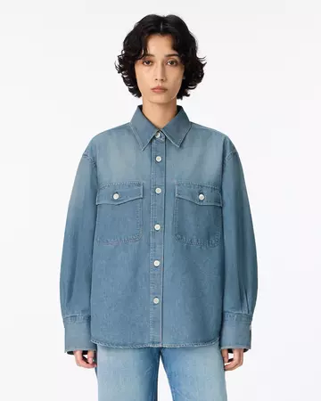WOMEN | Light Denim Work Shirt 7oz Medium Indigo,MEDIUM INDIGO, large image number 5