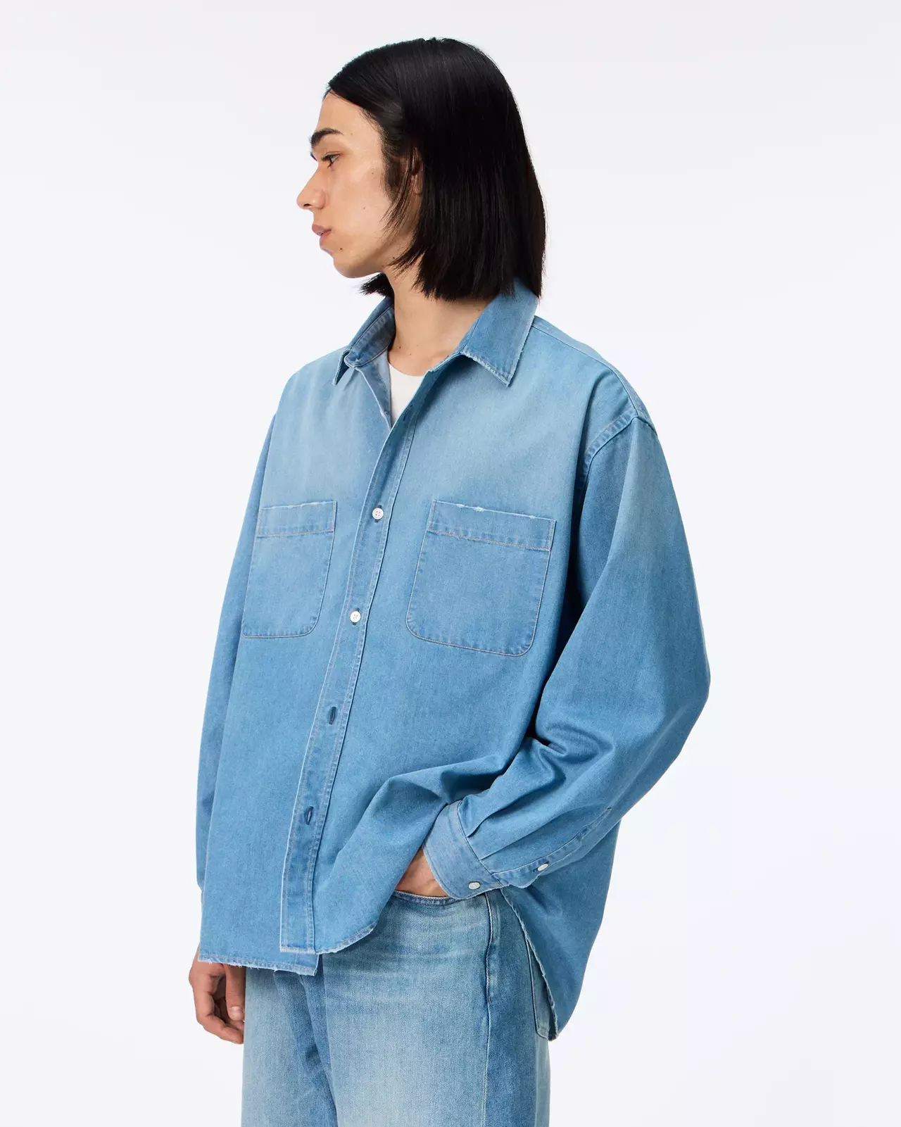 MEN | Light Denim Relax Shirt 7oz Medium Indigo,MEDIUM INDIGO, large image number 1