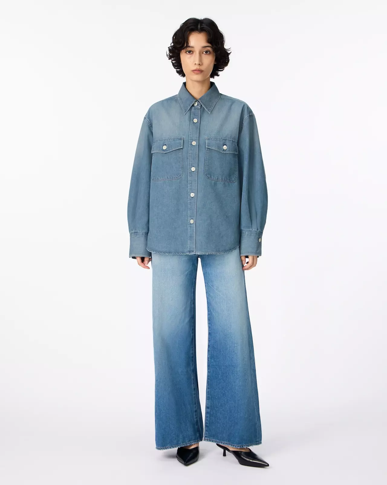 WOMEN | Light Denim Work Shirt 7oz Medium Indigo,MEDIUM INDIGO, large image number 4