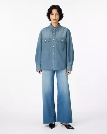 WOMEN | Light Denim Work Shirt 7oz Medium Indigo,MEDIUM INDIGO, large image number 4