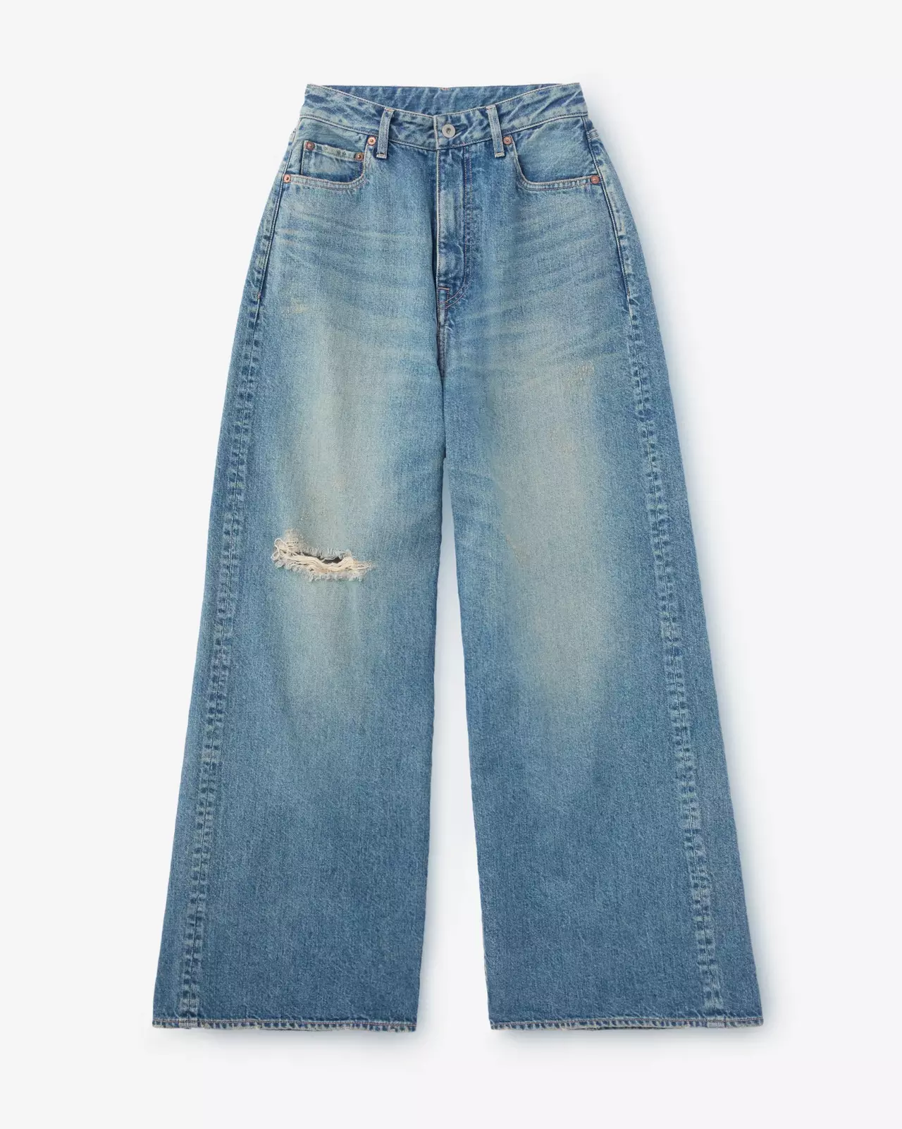 WOMEN | Damage Loose Jeans 11oz Medium Indigo,MEDIUM INDIGO, large image number 4