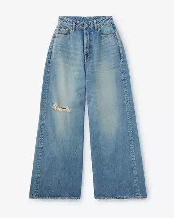 WOMEN | Damage Loose Jeans 11oz Medium Indigo,MEDIUM INDIGO, large image number 4