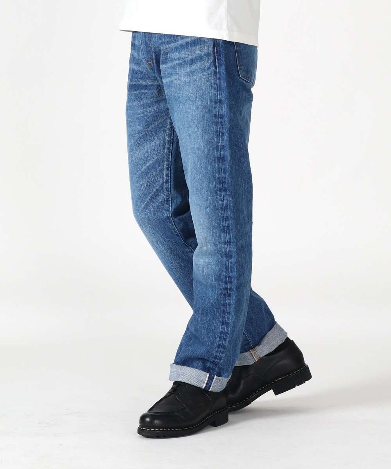 J401_MID CIRCLE Classic Straight 14.8oz American Cotton Vintage Selvedge Jeans (Wash),MEDIUM INDIGO, large image number 2