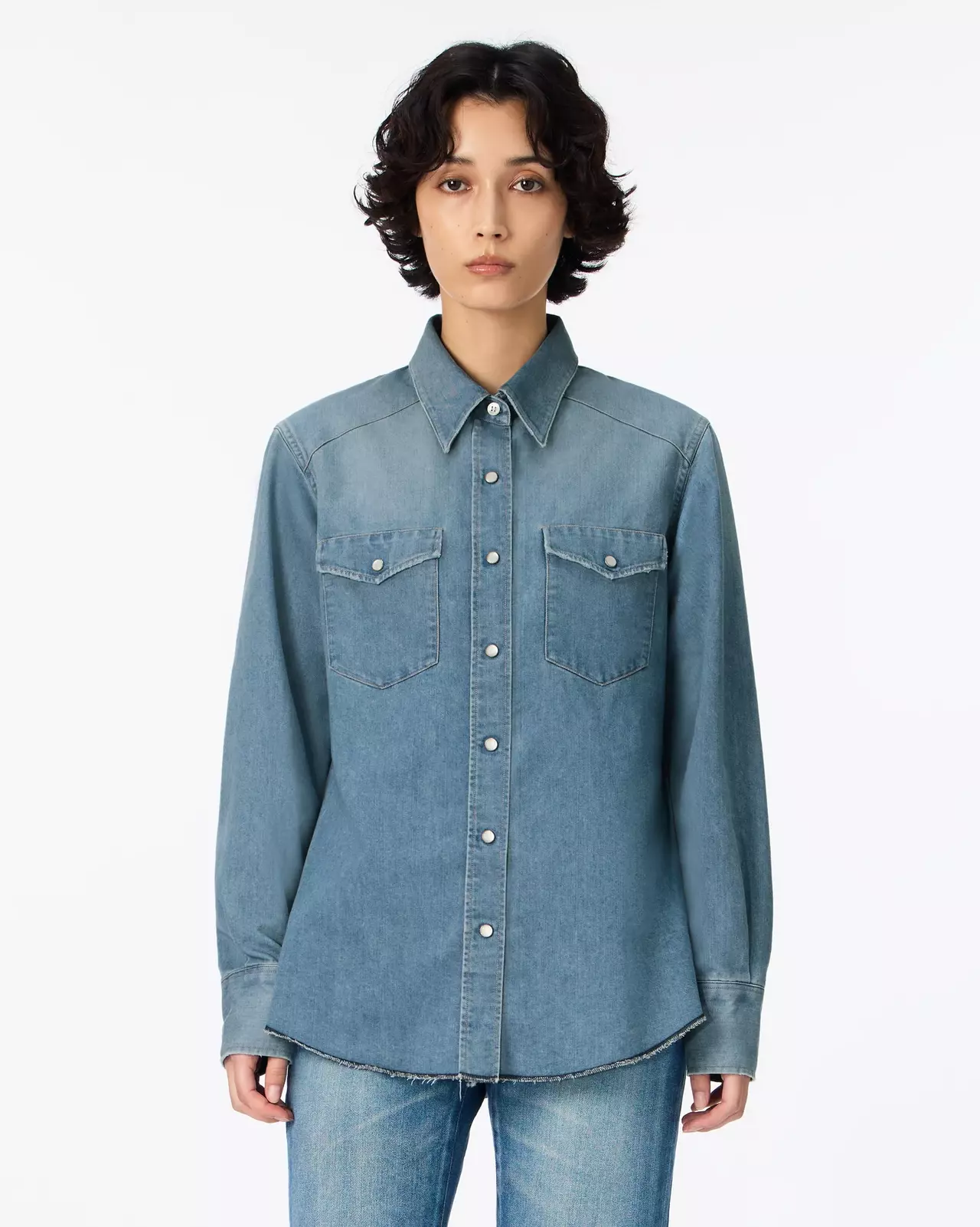 WOMEN | Light Denim Western Shirt 7oz Medium Indigo,MEDIUM INDIGO, large image number 5