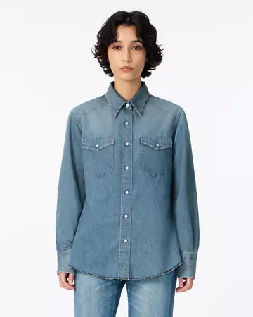 WOMEN | Light Denim Western Shirt 7oz Medium Indigo,MEDIUM INDIGO, large image number 5