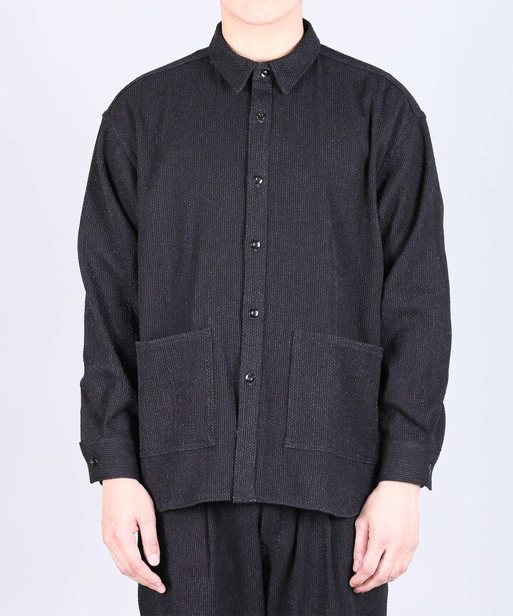 Sashiko Black Big Shirt Jacket - 11oz Black Sashiko,, medium