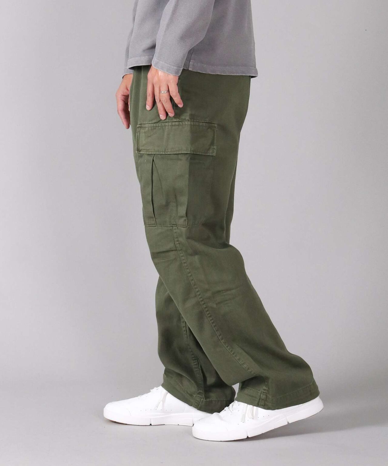 Sulphur Dyed Loose Satin Cargo Pants,OLIVE, large image number 17