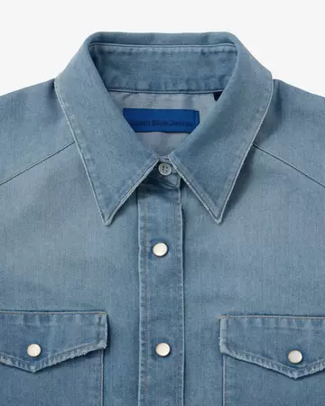 WOMEN | Light Denim Western Shirt 7oz Medium Indigo,MEDIUM INDIGO, large image number 7