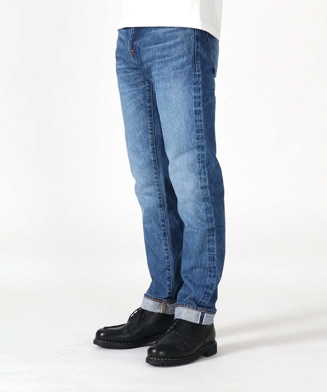 J301_MID CIRCLE Straight 14.8oz American Cotton Vintage Selvedge Jeans (Wash),MEDIUM INDIGO, large image number 1
