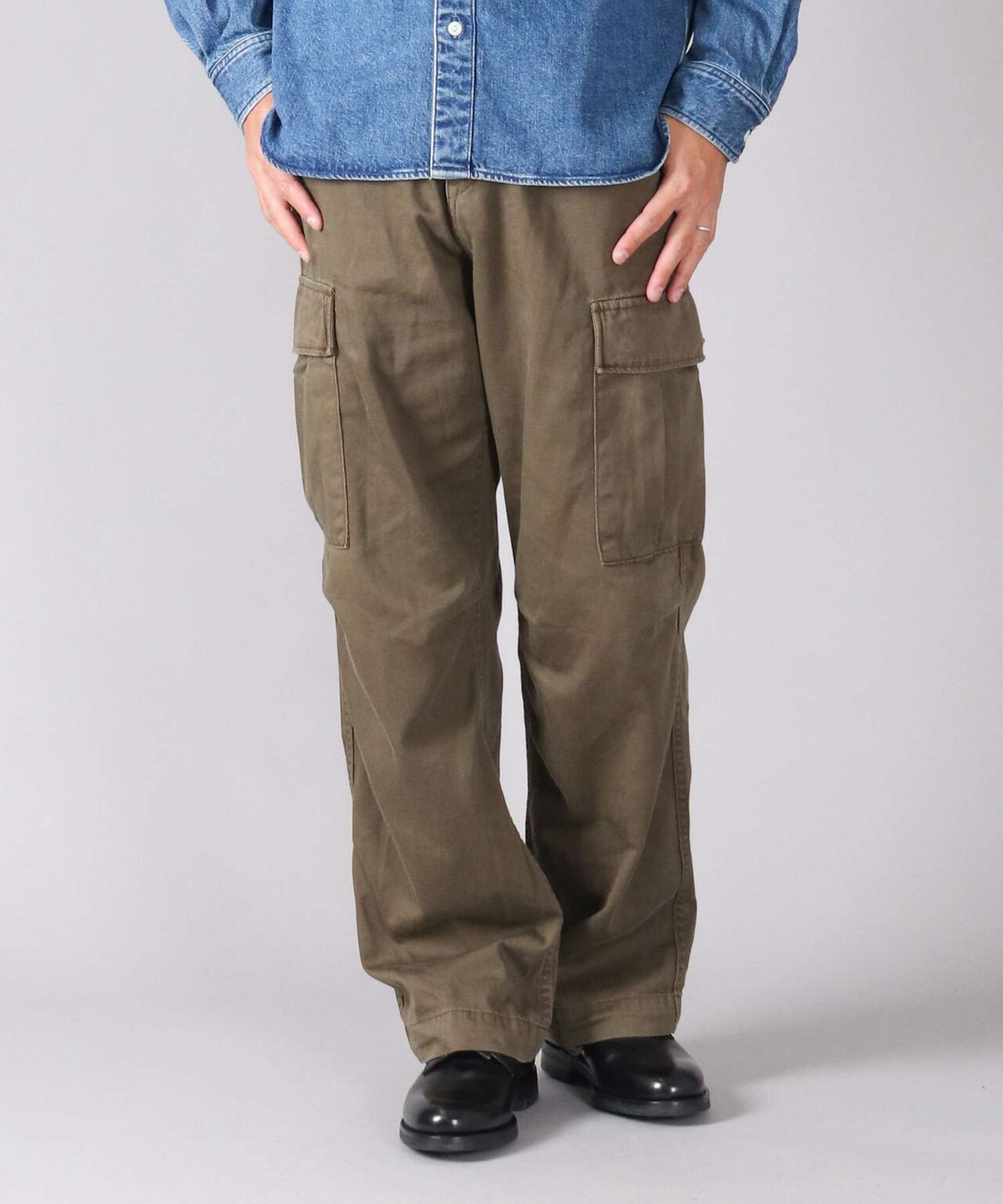Sulphur Dyed Loose Satin Cargo Pants,OLIVE, large image number 0