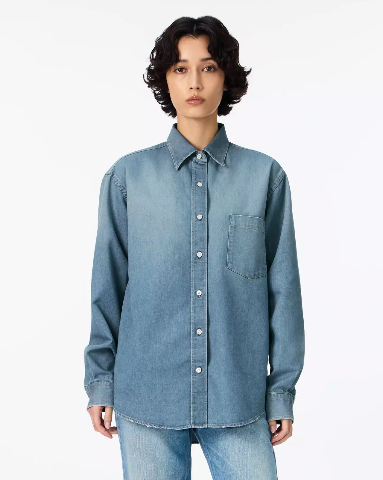 WOMEN | Light Denim Relax Shirt 7oz Medium Indigo,MEDIUM INDIGO, large image number 5