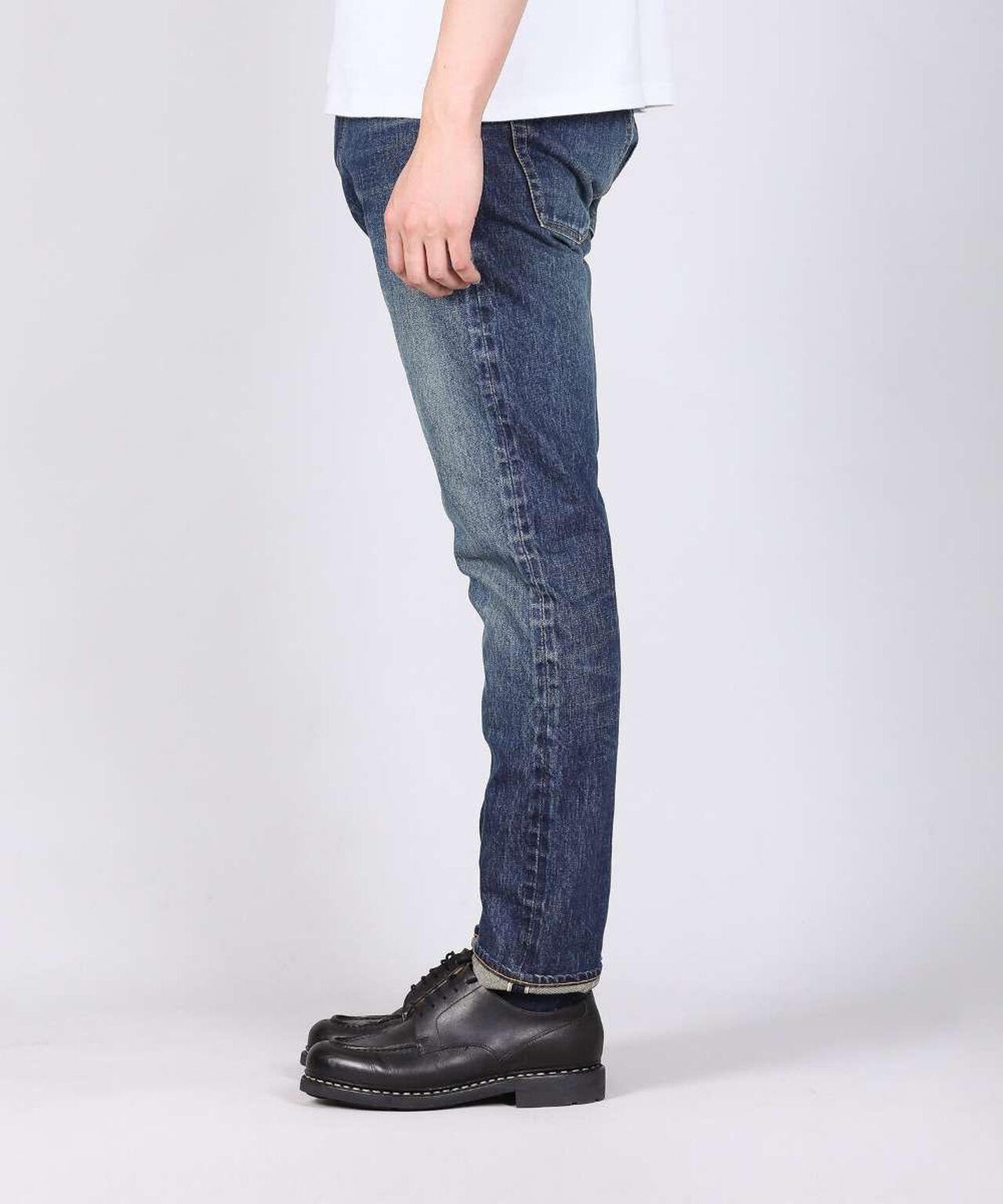 J301(D01) 14.8oz US Cotton Straight Selvedge Jeans (Aging Wash)-DID-34,DARK INDIGO, large image number 2