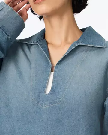 WOMEN | Light Denim Skipper Shirt 7oz Medium Indigo,MEDIUM INDIGO, large image number 3