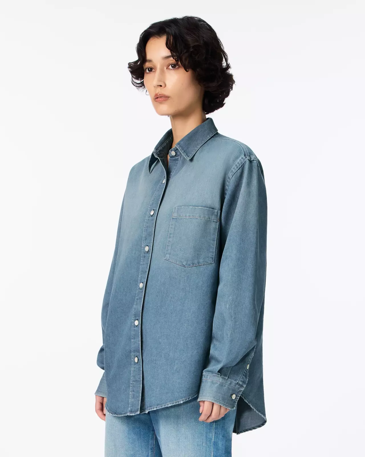 WOMEN | Light Denim Relax Shirt 7oz Medium Indigo,MEDIUM INDIGO, large image number 1