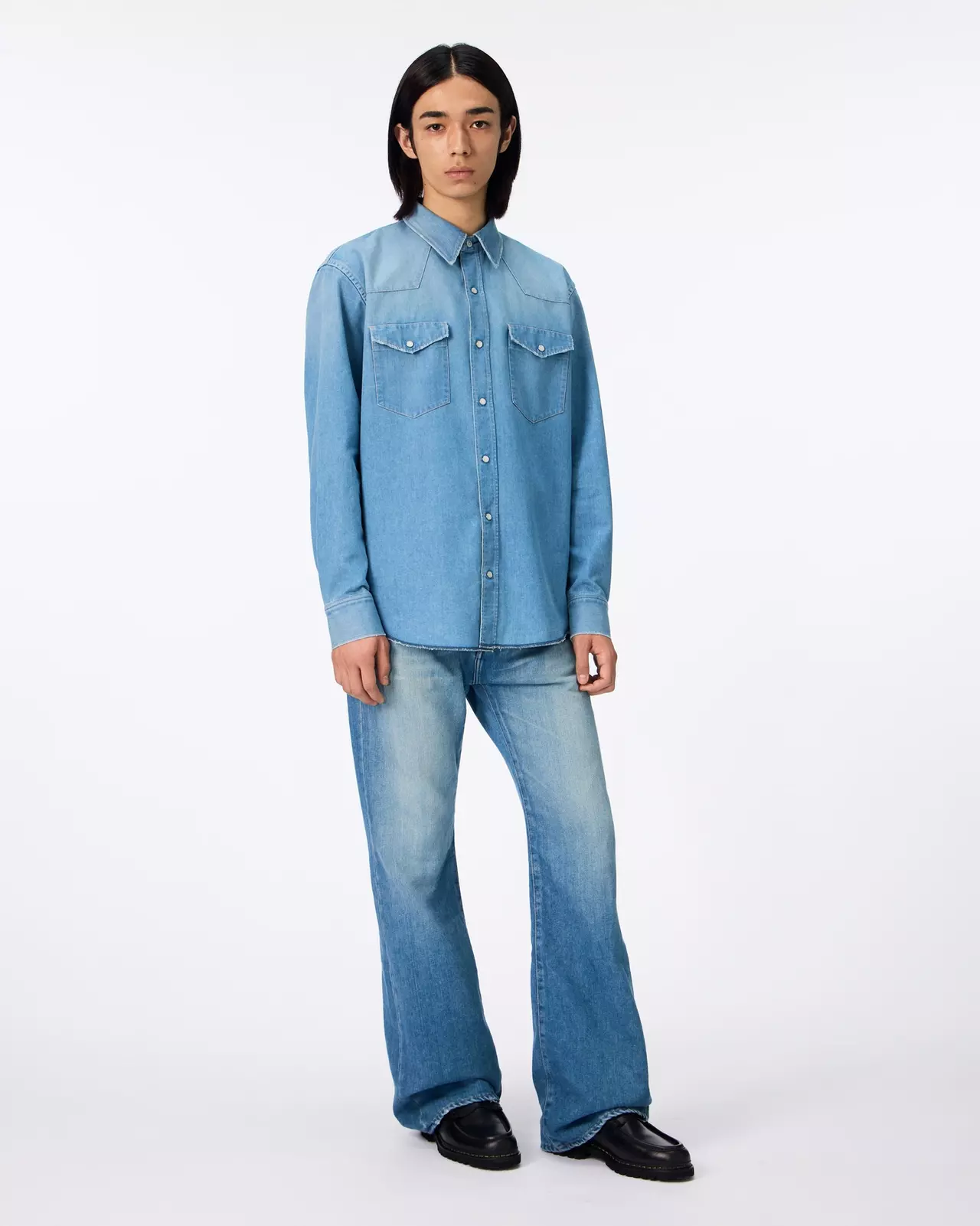 MEN | Light Denim Western Shirt 7oz Medium Indigo,MEDIUM INDIGO, large image number 4