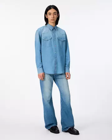 MEN | Light Denim Western Shirt 7oz Medium Indigo,MEDIUM INDIGO, large image number 4