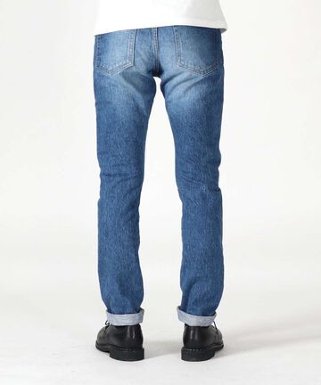 J201_MID CIRCLE Tapered 14.8oz American Cotton Vintage Selvedge Jeans (Wash),MEDIUM INDIGO, large image number 4